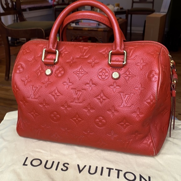 LAST CHANCE!! Louis Vuitton Speedy 25 Empreinte Bag EUC Red-Orange - Picture 6 of 16